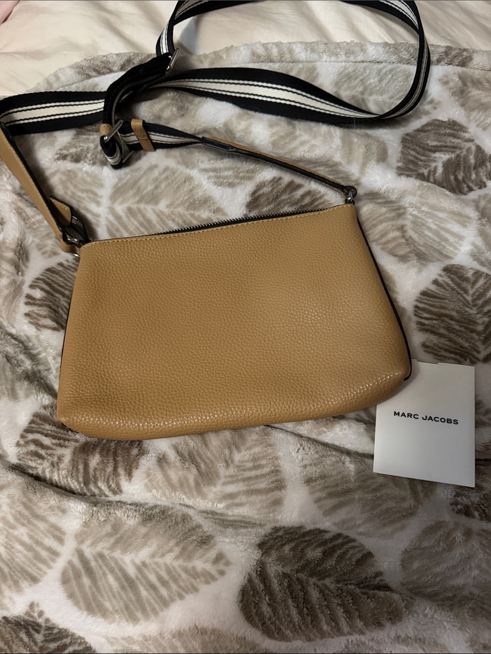Marc Jacobs Caramel Pebbled Leather Crossbody with Striped Webbing Strap - Picture 2 of 3